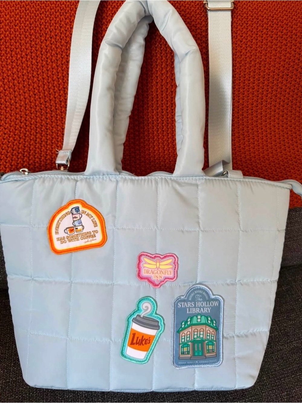 Quilted with Embroidered Patches insulated lunch bag. Gilmore girls